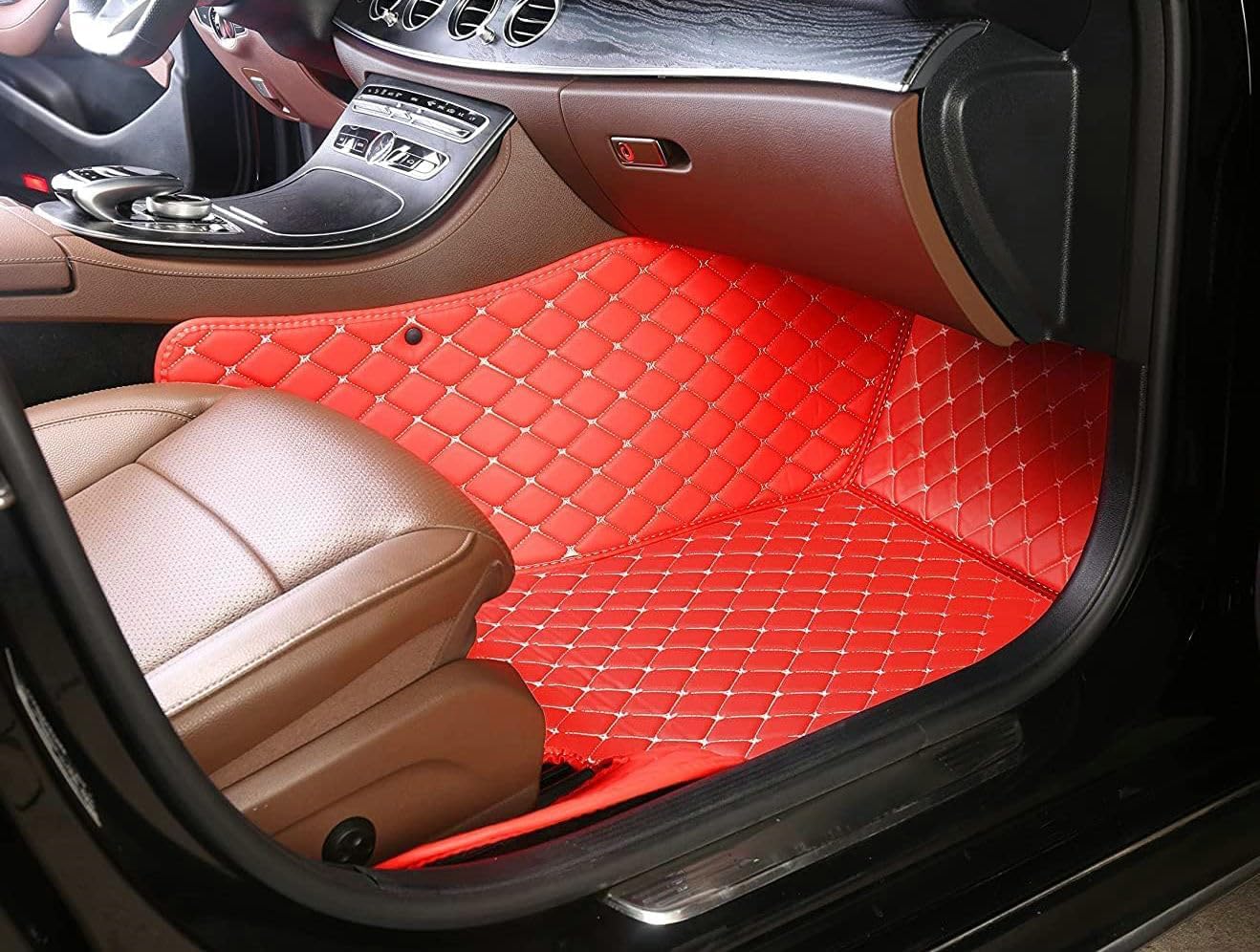 Custom Artificial Leather Waterproof All-Weather Car Floor Mats Fit for 99% Sedan SUV Sports Car Vehicle Car Mat (Blue Black Beige)