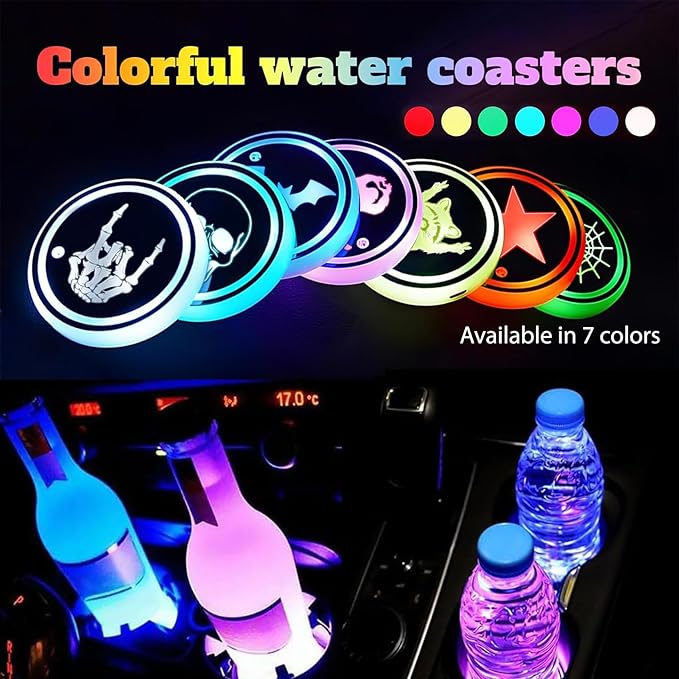 Dragonfly LED Cup Holder Lights for Car,2Pcs LED Light Up Cup Holder Coasters with USB Charging 7 Colors 3 Modes,Waterproof Interior Atmosphere Lamp,Car Decor Accessories Dragonfly Gifts for Women Men