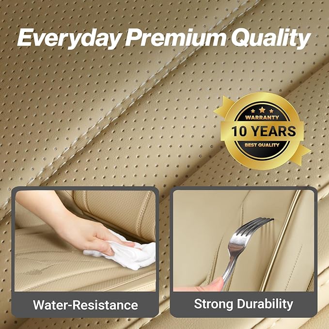 Coverland Custom Fit Car Seat Covers for SUV Compatible with [Soul, Kona, NIRO, Kicks, Blazer EV, Freelander] Premium Waterproof Non-Slip Interior Seat Protector [Full Set Beige - Size Chart X85]