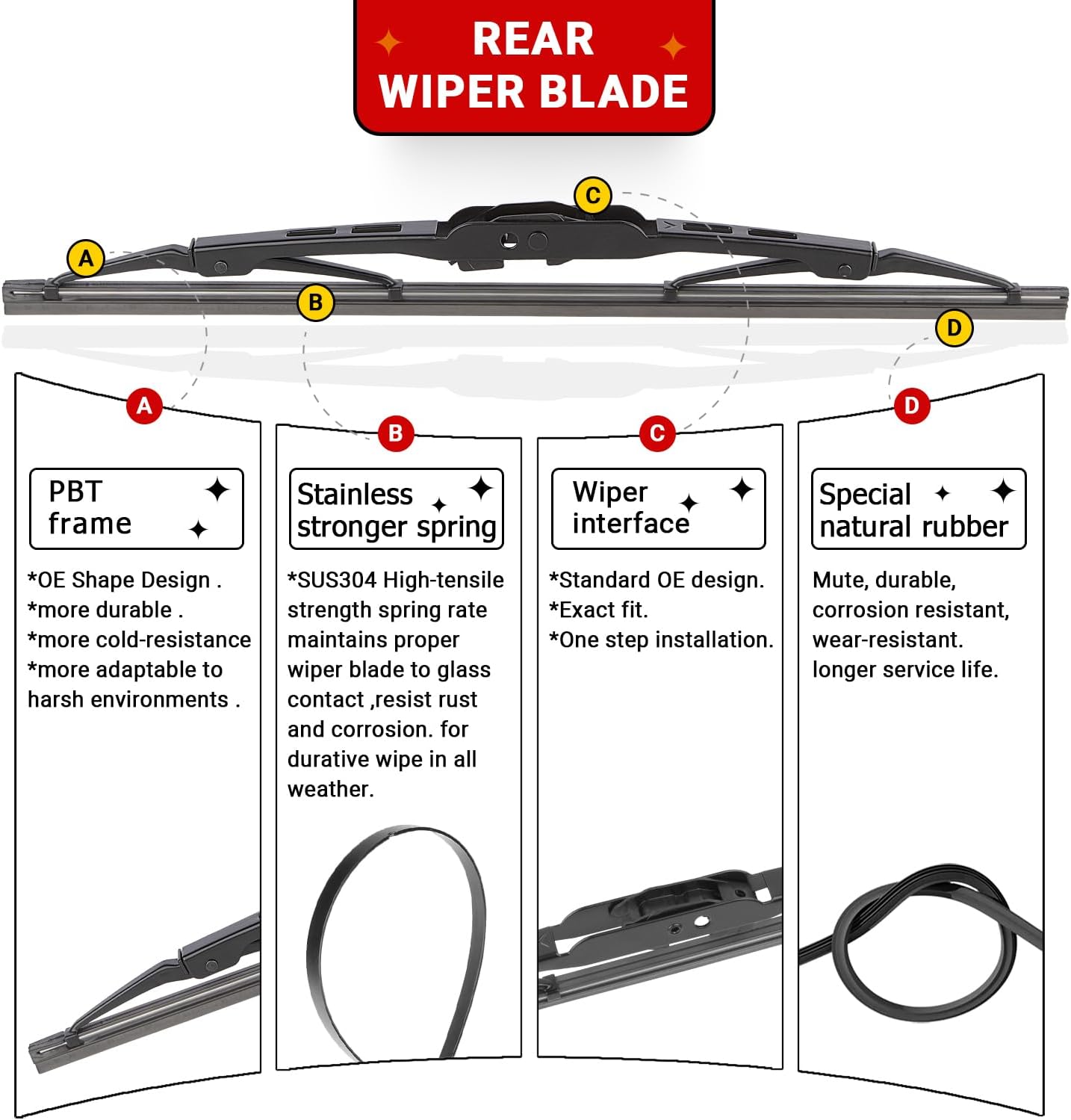Windshield Wiper Blades Replacement for Dodge Grand Caravan 2008 2009 2010 2011 2012 2013 2014-2019 Original Factory Quality Front Rear Wipers Blade Set for Car - 26" 20" 16" (Piece of 3)