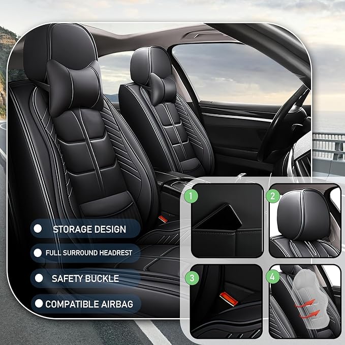 Leather Car Seat Covers Fit for Toyota Corolla Cross 2022-2024, 5 Seater Car Seat Cover, Premium Waterproof, Scratch Resistant Car Interior Accessories (Full Set with Pillow Black)