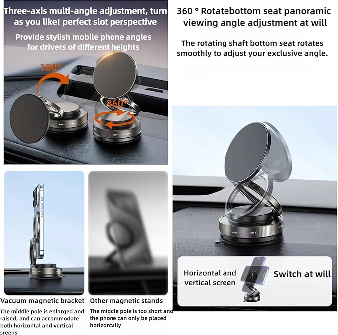 Vacuum Magnetic Car Phone Holder 360° Adjustable Foldable Portable Magnetic Phone Holder for Car for Car/Gym/Mirror/Smooth Surface Suction Cup Phone Mount Compatible for All Smartphones (Volcanic Red)