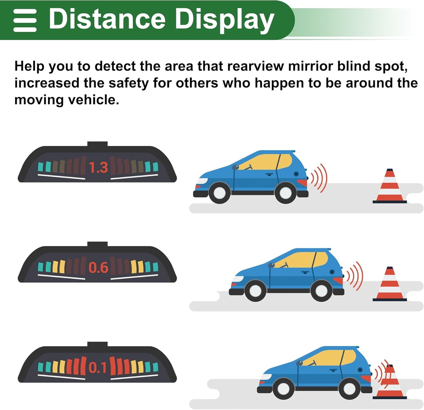Motoforti Universal Car Auto Vehicle Reverse Backup Radar System Reverse Parking Sensors Alarm Buzzer Reminder Distance Detection Gray 8 Parking Sensors