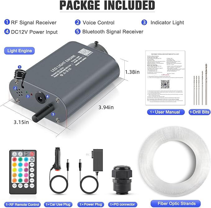 16W Starlight Headliner Kit, Star Lights for Car Roof&Home Decoration, Fiber Cable 500pcs of(0.03+0.04+0.06in)*13.1ft RGBW Star Light Headliner with Bluetooth APP/Remote/Music Mode