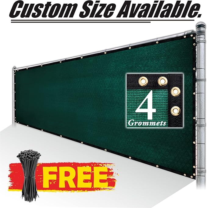 Royal Shade Custom Size 5' x 180' Green Fence Privacy Screen Windscreen Cover Netting Mesh Fabric Cloth - Cable Zip Ties Included (We Make Custom Size)