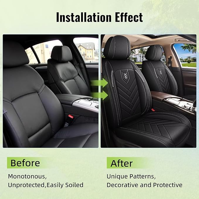 AOMSAZTO Car Seat Covers Fit for Subaru Outback 2007-2025 2026 Premium Front Seat Covers Waterproof Leather Automotive Seat Covers Compatible with Airbag (2 Seats,Black)