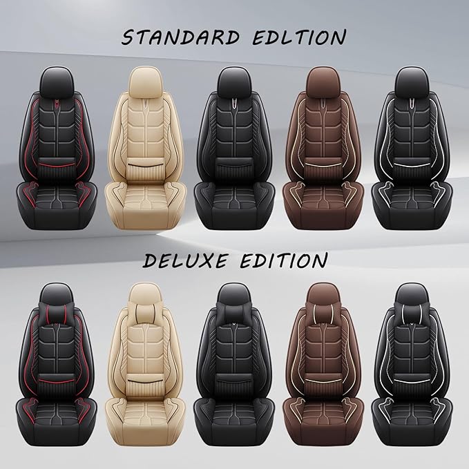 Leather Car Seat Covers Fit for Toyota Camry 2002-2024, 5 Seater Car Seat Cover, Premium Waterproof, Scratch Resistant Car Interior Accessories (Full Set Black Red)
