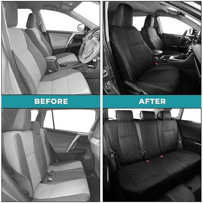 for Toyota RAV4 Seat Covers 2013 2014 2015 2016 2017 2018 RAV 4 XLE SE Limited Platinum Adventure (not for LE&Hybrid) - Custom Leather Car Seat Covers Full Set - Black