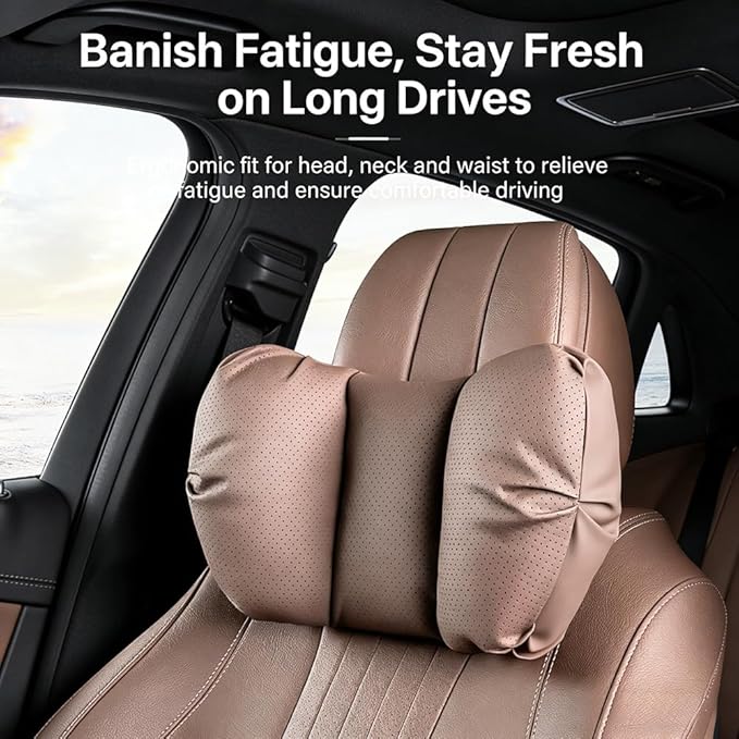 Car Neck Pillow & Lumbar Support for Suzuki Ertiga / XL7 2019-2026 Ergonomic Breathable Mesh Auto Seat Back Cushion Headrest,Brown-Neck Pillow