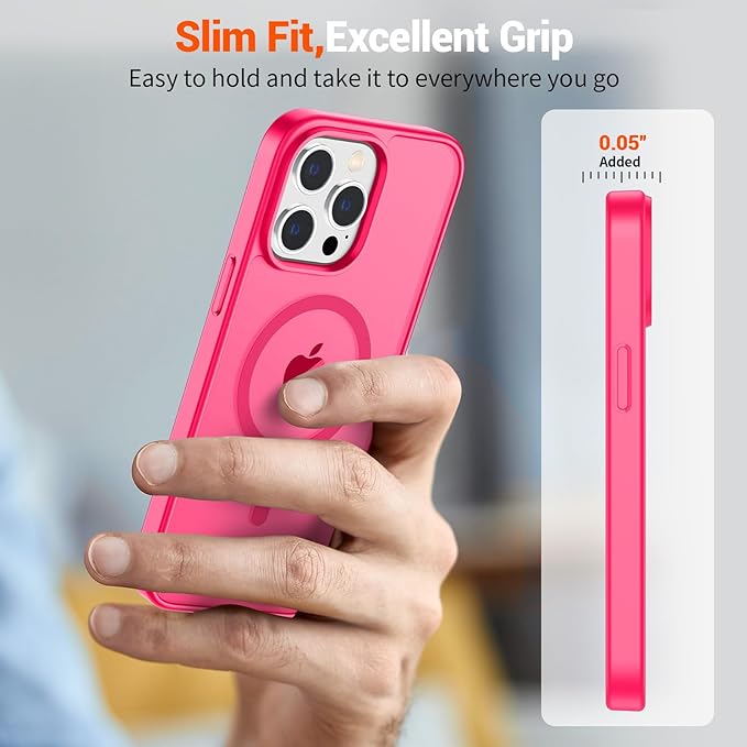 SUPFINE Magnetic for iPhone 14 Pro Max Case (Compatible with MagSafe) (Military Grade Drop Protection) Slim Translucent Matte Shockproof with Anti-Fingerprint Phone Case,Hot Pink