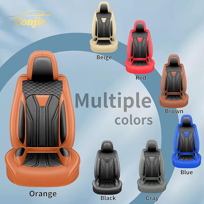 Fit Versa Car Seat Covers Compatible with Nissan Versa 2008-2025 2026 - Premium Leather， Waterproof Breathable， All-Weather Seat Cushion Protecto&Airbag Compatible (2 Front Seat Orange&Black)