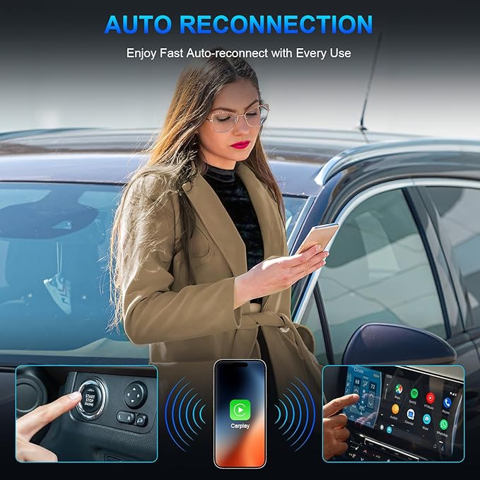 2025 Upgrade Mini CarPlay Wireless Adapter Support Apple CarPlay & Android Auto,Convert Wired to Wireless CarPlay Adapter,Stable Control & No Delay,2 in 1 Wireless Android auto Box for Cars from 2016