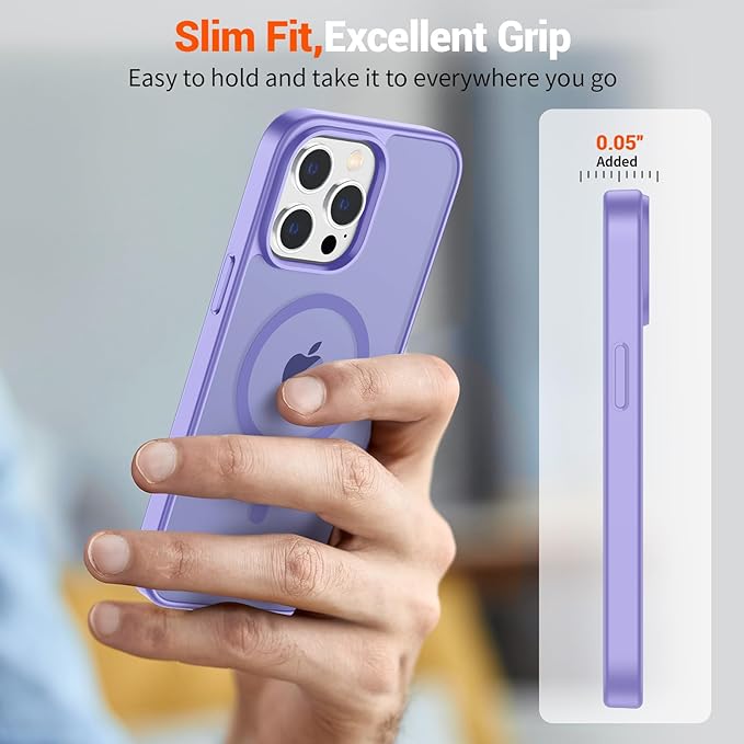 SUPFINE Magnetic for iPhone 14 Pro Case (Compatible with MagSafe) (Military Grade Drop Protection) Translucent Matte Shockproof with Anti-Fingerprint Phone Case,Purple
