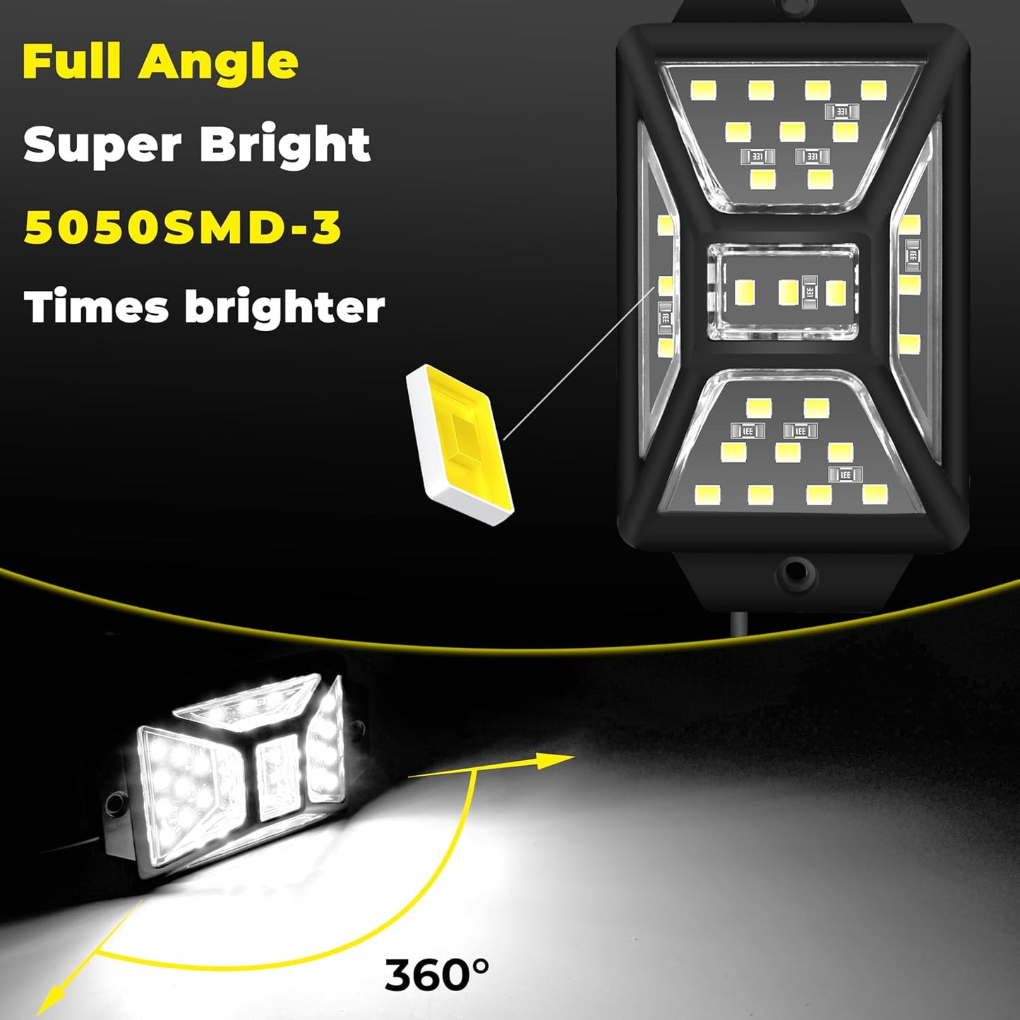 12 Pods 324 LED White Rock Lights with 11yd/10M Extension Wire, 6000K Super Bright Underglow Light, Waterproof IP67, 360° Full Angle Illuminate Rock Lights for Trucks Jeep UTV ATV SUV Boats