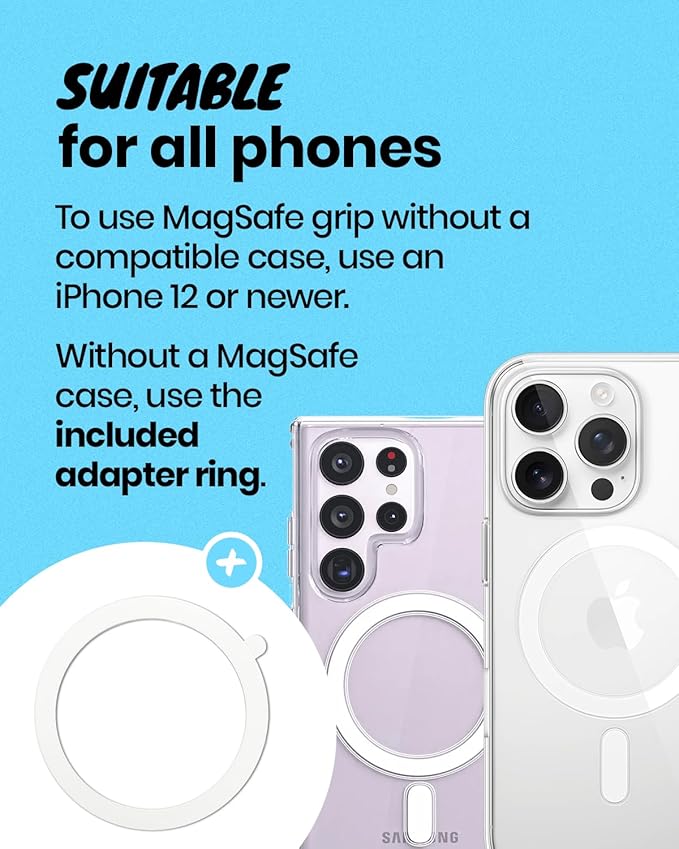 On The Grip Compatible with Magsafe Ultra-Thin Collapsible Phone Grip – Sleek Magnetic Phone Holder for iPhone & Android, 360 Rotation, Wireless Charger Compatible, Durable & Portable (Pink)