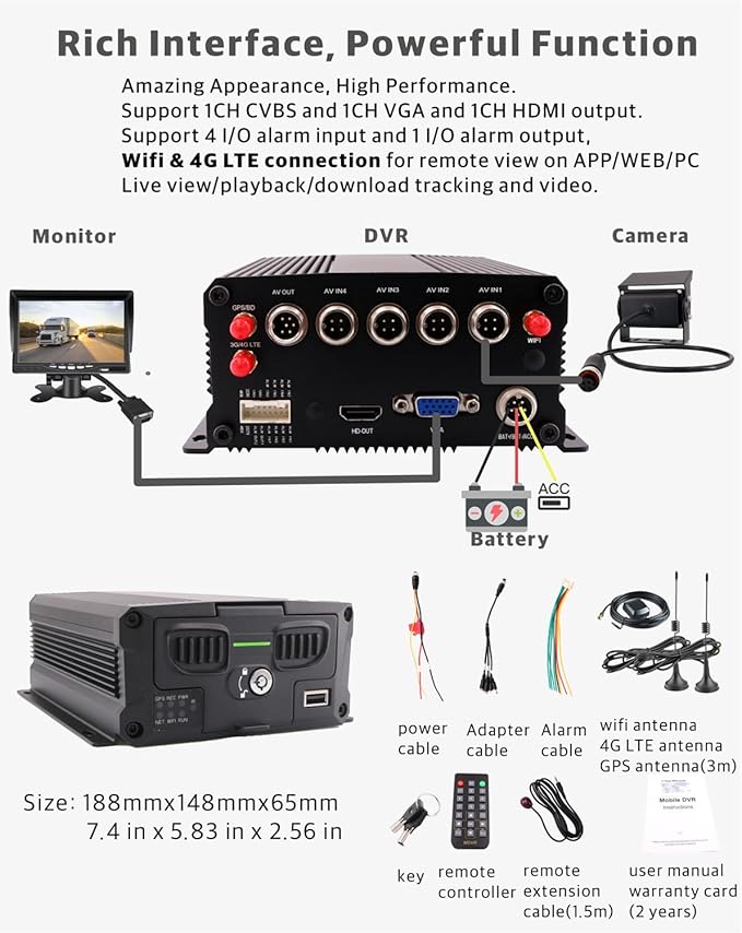 JOINLGO 4CH GPS 4G WiFi 1080P SSD/SD Drive Mobile Vehicle Car DVR mdvr Video Recorder Kit Remote Live View on Web/Phone 4pcs Side Rear View IR Camera 7 inch Monitor for Truck Bus Van