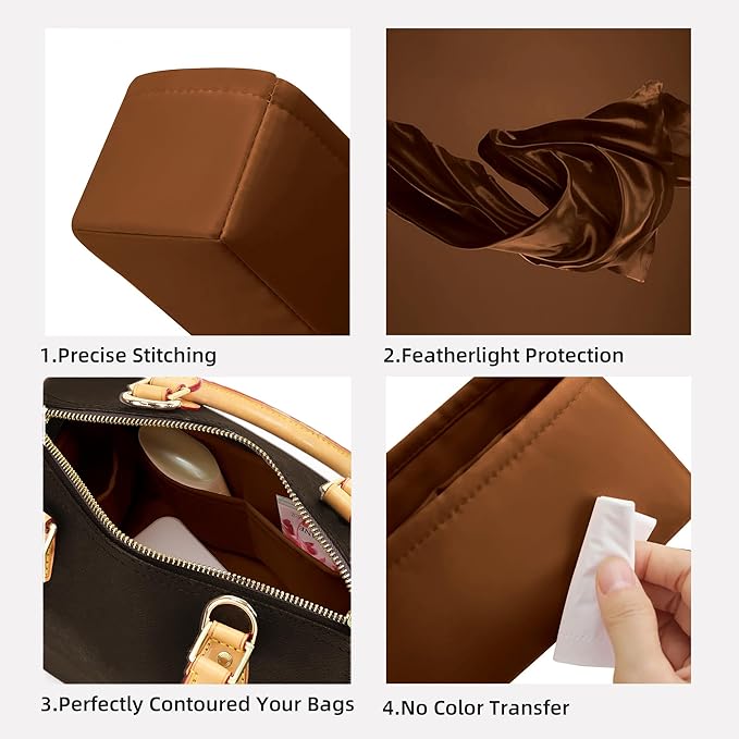 DGAZ Silk Purse Organizer Insert Fits LV Speedy 16/20/25/30/35/45 bags，Silky Smooth Bag Organizer，Luxury Handbag & Tote Shaper（Gold，SP30）