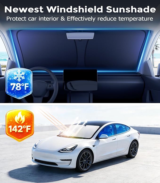 DMJN Windshield Sun Shade for Jeep Wrangler TJ JK JL JT (2011-2026), Car Sunshade for Front Windshield [100% Efficient Block UV & Scorching Sun] UPF50+ Heat Block - Protect Interior & Keep Cooler