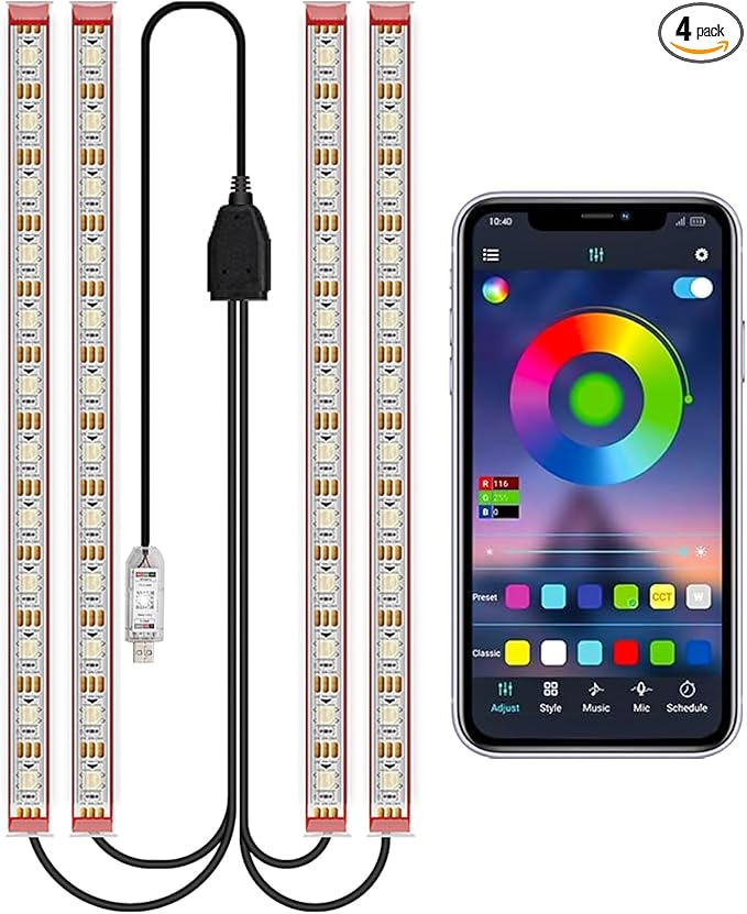 RGB Car LEDs Interior Lights with Smart APP Control,Under Dash Led Lights Kit with DIY Mode and Music Mode,5V LED Strip Lights for Cars, Trucks,Suvs