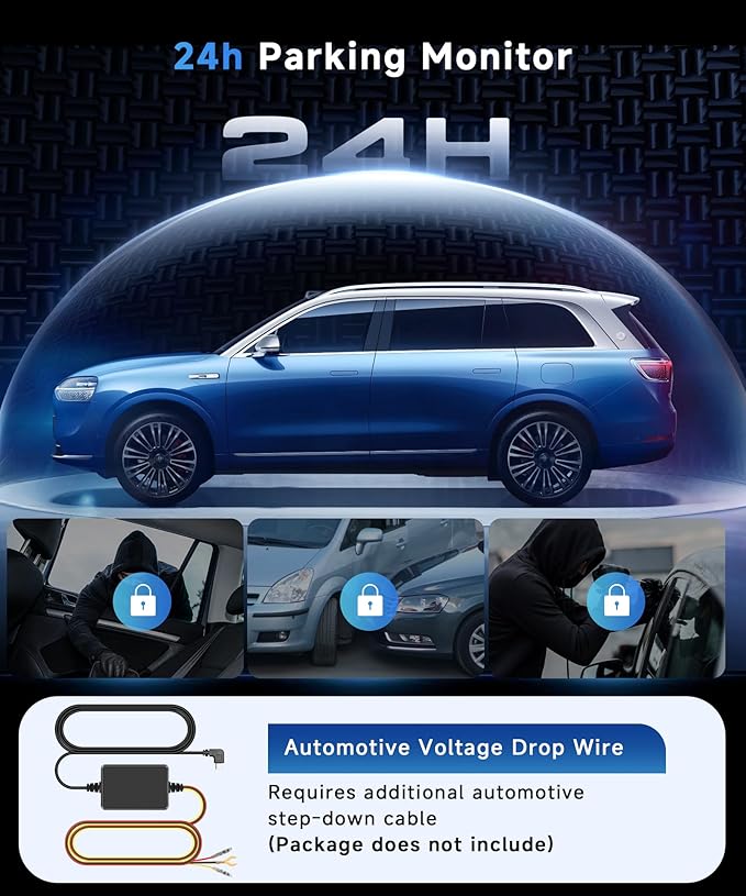 4 Channel 360° Dash Cam Front and Rear Inside Left Right, 2 Inch Dash Camera for Cars, Built-in Night Vision, Sensitive Motion Detection 24/7 Recording Parking Mode Monitor Reversing Help