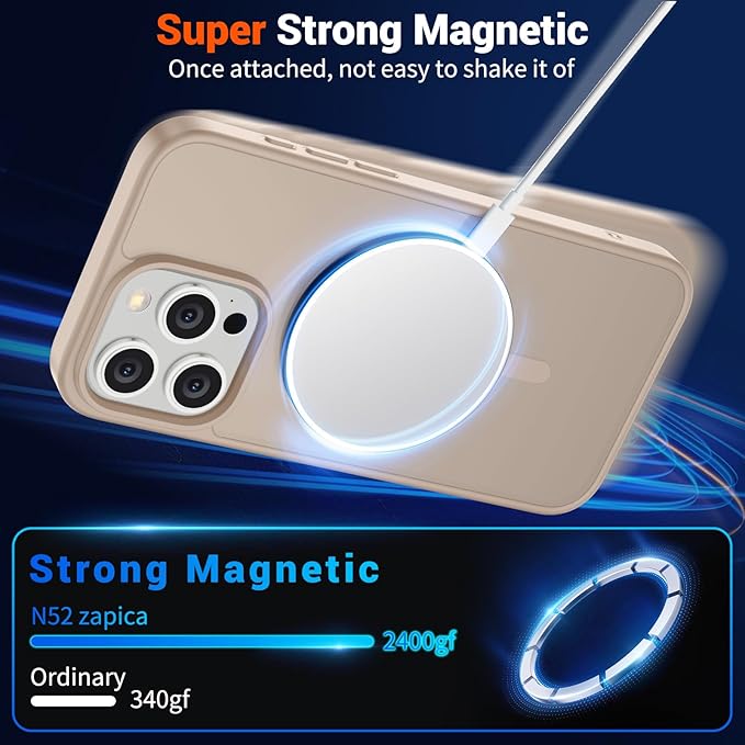 SUPFINE Magnetic for iPhone 15 Pro Max Case(Compatible with MagSafe)(Military Grade Drop Protection) Slim Translucent Matte Shockproof with Anti-Fingerprint Phone Case,Desert Gold