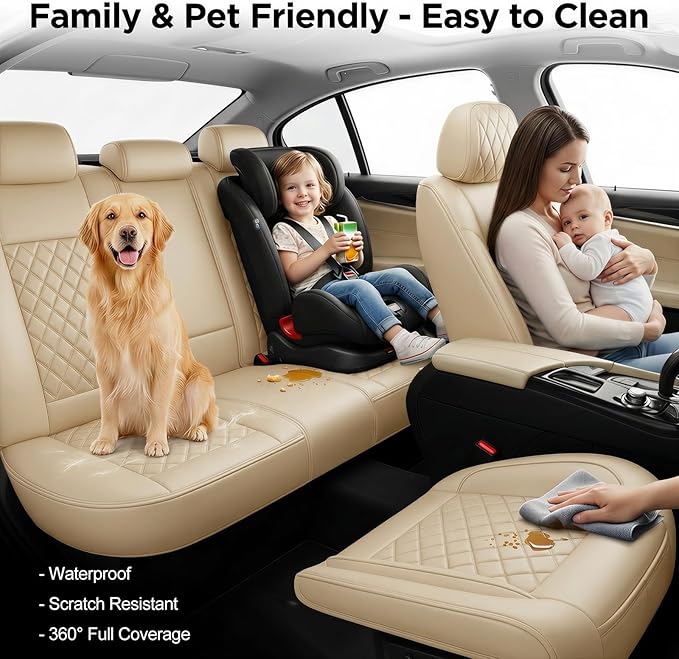 Fit for Santa Cruz Seat Covers Compatible with Hyundai Santa Cruz 2022-2026 - Waterproof Breathable Leather Automotive Seat Cushions Protector,Airbag Compatible,Only 2 front seat covers(Beige)
