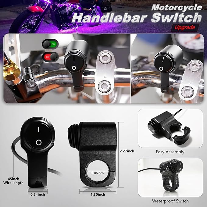 12PCS Motorcycle RGB LED Light Kit with Handlebar Switch Brake Turn Signal, Multicolor Underglow Lights with APP/RF Remote, Neon Strips 12V Waterproof for Sport Bike,Cruiser,Street&Off-Road Motorcycle