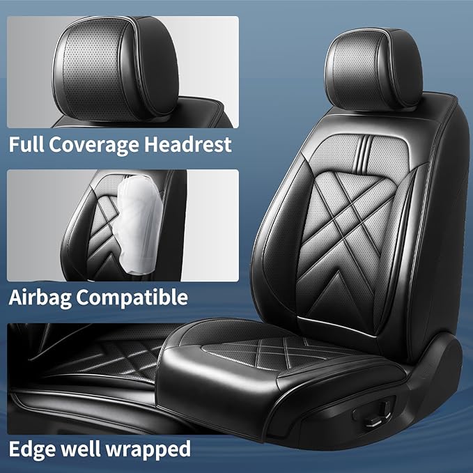 CX-3 Car Seat Covers Custom Fit for Mazda CX-3 2016-2021, Full Coverage Premium Leather Waterproof Breathable Seat Covers, Automotive Seat Protectors, Airbag Compatible(2 Front Seats, Black)