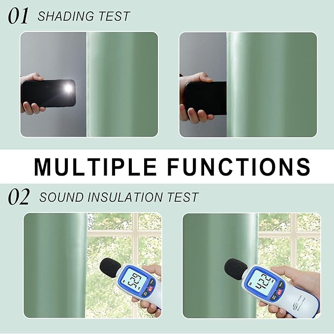 XWZO 100% Blackout Curtain 84 Inches Length 2 Panels Set - Extra Wide Thermal Insulated, Noise Reducing & Heat Blocking Drapes for Bedroom with Tiebacks, Light Sage, W60 x L84, 2 Pieces