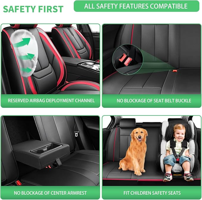 Fit 4Runner Car Seat Covers for Toyota 4Runner 2003-2024 2025 2026 -Upgraded Premium Waterproof & Breathable Leather,Airbag Compatible,All-Weather Seat Cushion Protector,2 Front/Black-Red