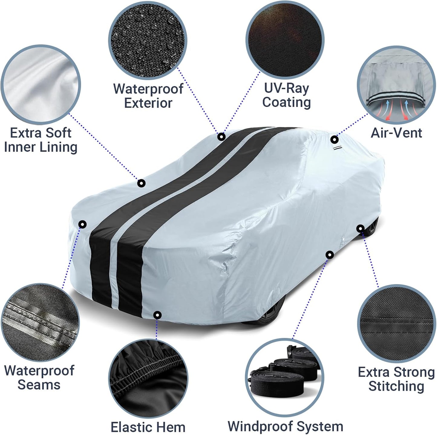 iCarCover Custom Car Cover for Chevy Corvette C1 (1953-1957) Waterproof All Weather Rain Snow UV Sun Protector Full Exterior Indoor Outdoor Car Cover (Stripe - Gray/Black)