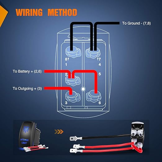 Nilight 90002B Interior Light Rocker Switch LED Light Bar 5Pin Laser On/Off LED Light 20A/12V 10A/24V Switch Jumper Wires Set for Jeep Boat Trucks