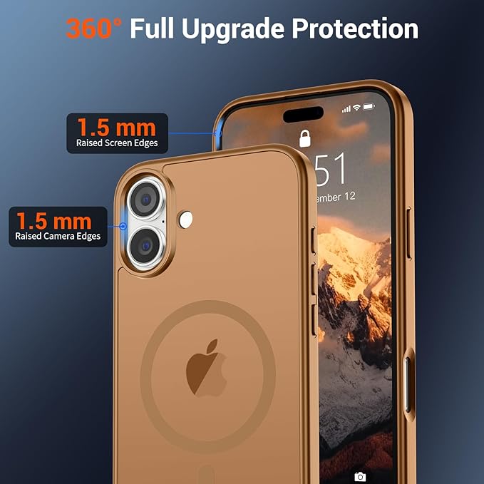 SUPFINE Magnetic for iPhone 16 Plus Case (Compatible with MagSafe) (Military Grade Drop Protection) Slim Translucent Matte Shockproof with Anti-Fingerprint Phone Case, Brown