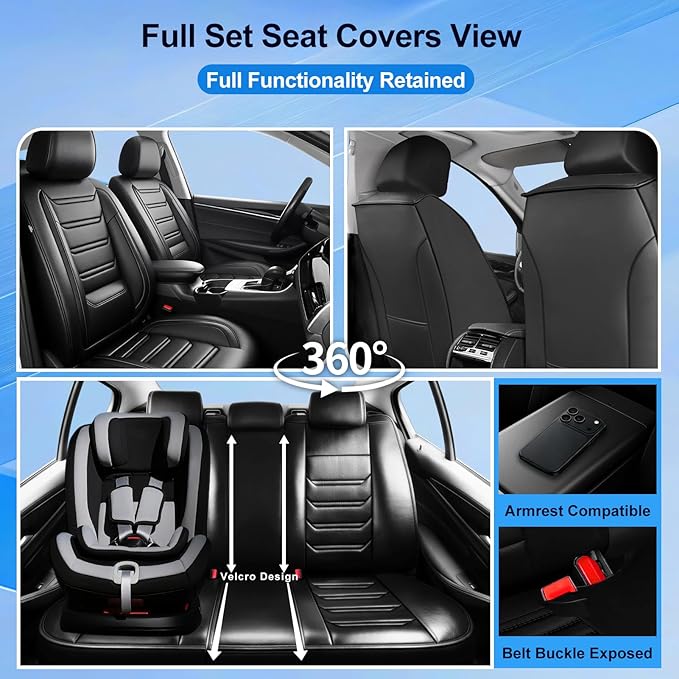 Fit Tahoe Car Seat Covers (Front Pair) for Select Chevrolet/Chevy Tahoe 2000-2025 2026 - Premium Full Coverage Leather, Waterproof & All Weather Seat Cushion Protector, Black