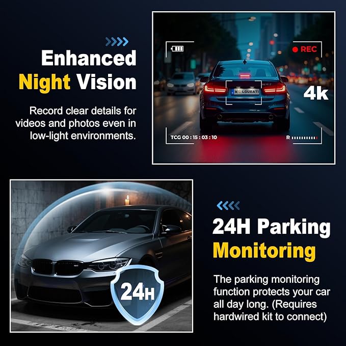 Dash Cam, 4K+2K Full HD Dash Cam Front and Rear, Dash Camera for Cars with Built-in 5GWiFi, 3.0” IPS Screen Dashcam, with 64GB Card, Night Vision, Loop Recording, G-Sensor, Parking Mode, Black