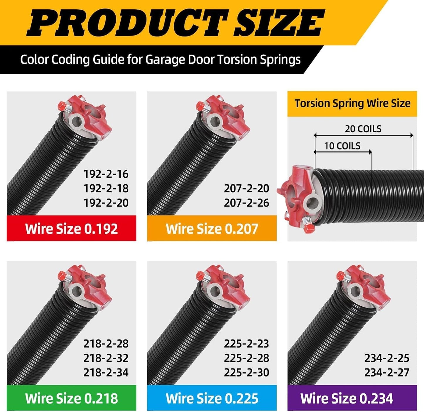 Pair of 2"Garage Door Torsion Springs Set with Non-Slip Winding Bars, Electrophoretic Coated (0.234X2"X27")