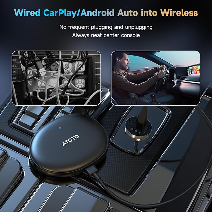 ATOTOZONE AD5 Wireless CarPlay Adapter & Android Auto Wireless Adapter, 2025 Upgrade Plug & Play AI Box CarPlay, Smart Box Compatible with YouTube, Dual Wi-Fi, ChatGPT