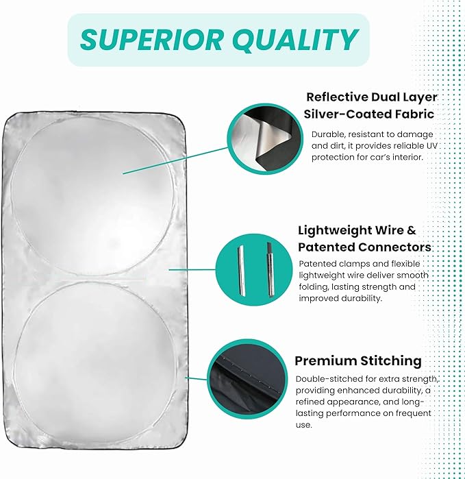 Windshield Sun Shade -Certified 99.87% UVB & 99.02% UVA Car Sun Shade. Award Winning Sunshade - Patented Technology | Compatible for Kia Forte 2019-2024 | Car Shades by Kinder Fluff