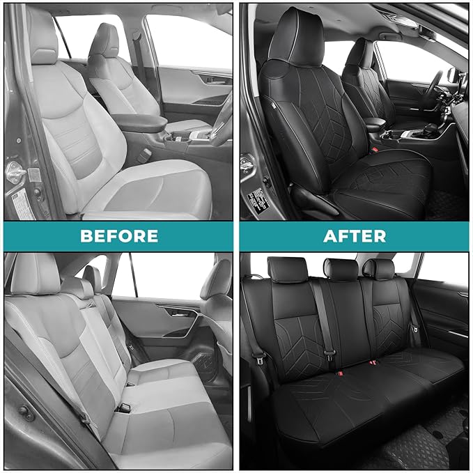 for Toyota RAV4 Seat Covers 2019 2020 2021 2022 2023 2024 2025 RAV 4 Prime & Hybrid XLE LE Limited XLE Premium (Not for XSE/SE Hybrid) - Custom Leather Car Seat Covers Full Set - Black