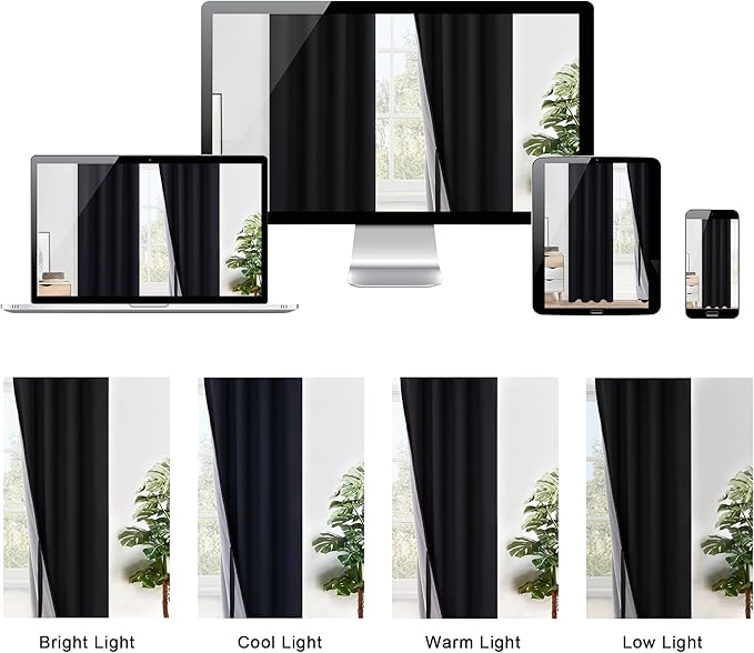 XWZO 100% Blackout Curtains 84 Inches Long with Tiebacks- Privacy Protection, Energy Efficiency Window Draperies Grommet Top with Black Liner for Bedroom/Living Room, Black, W42 x L84, Set of 2
