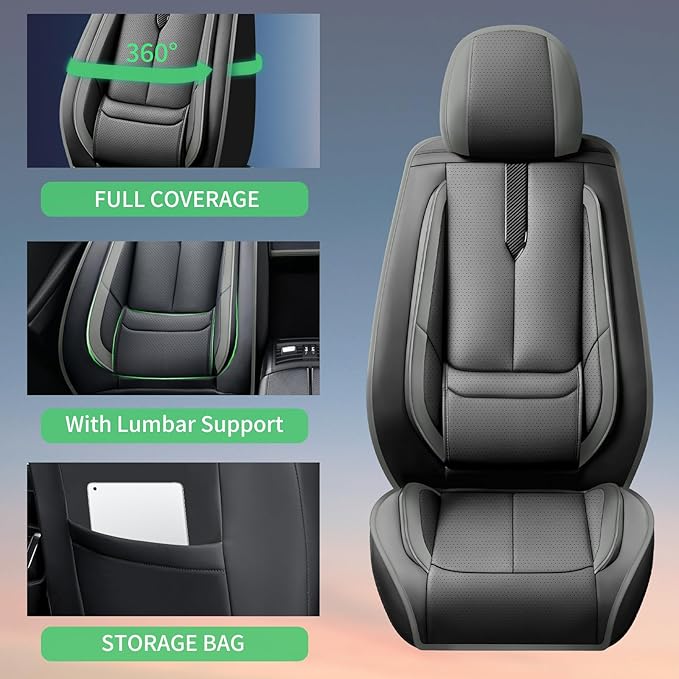 Fit Corolla Car Seat Covers for Toyota Corolla 2000-2024 2025 2026 -Upgraded Premium Waterproof & Breathable Leather,Airbag Compatible,All-Weather Seat Cushion Protector,Full Set,Black-Grey