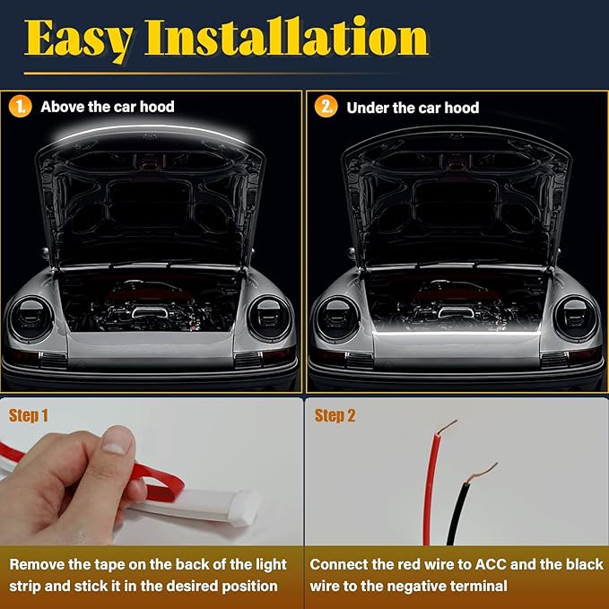 DIBMS 71-inch High-Brightness Car Hood Gap LED Light Strip - Universal Universal Auto Exterior Decor Accessories (Ice Blue)