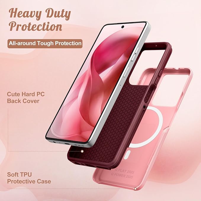 LISEVOfor Moto G Power 2025 Case - for Motorola Moto G Play 2025 Case Compatible with MagSafe Women Cute Girls Magnetic Protective Phone Cover Girly Flowers Blossom Heavy Duty Shockproof Design