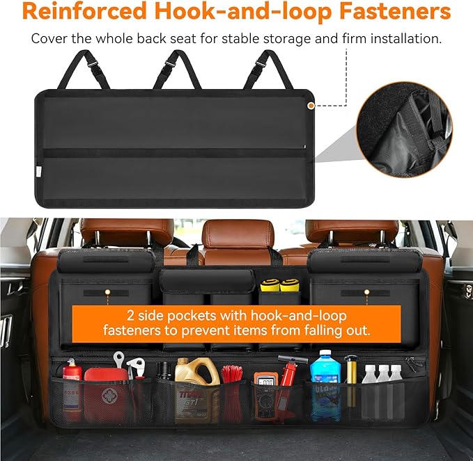 Trunk Organizer for SUV, 35.5" x 18.2" Large Capacity Car Organizers and Storage, Backseat Hanging Storage Bag with 10 Pockets, Adjustable & Waterproof Car Interior Accessories for SUV Truck MPV