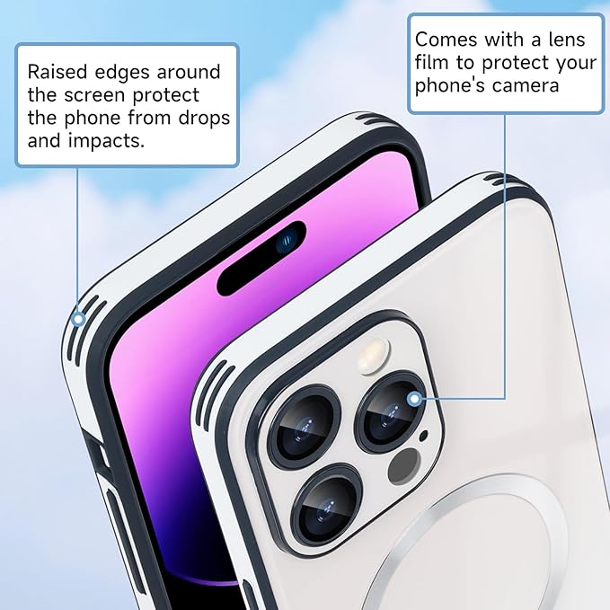 Guppy Compatible with iPhone 16 Pro Case Magnetic, with Full Camera Lens Protector [Compatible with MagSafe] Scratch Resistant Gradient Glass Back Cover Phone Case-White