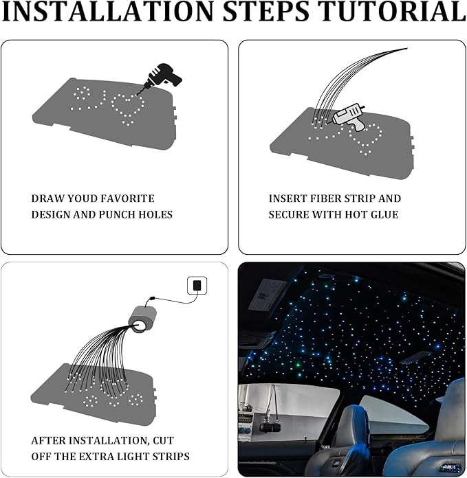 Small Size Car Twinkle Fiber Optic Starlight Headliner Kit, Sound-Activated APP& Remote Control Starlight Engine for Car Home, 400pcs 9.8ft
