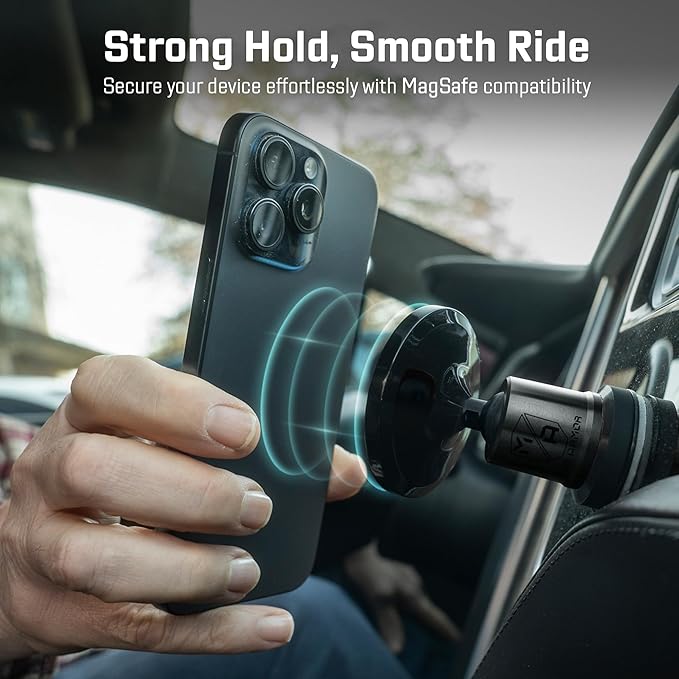 Mob Armor MobNetic Maxx MS - MagSafe Compatible Car Phone Mount w/ 90º Tilt, 360º Rotation & Durable Aluminum Build, Magnetic Holder for iPhone & Android Devices, USA Assembled - Black Chrome