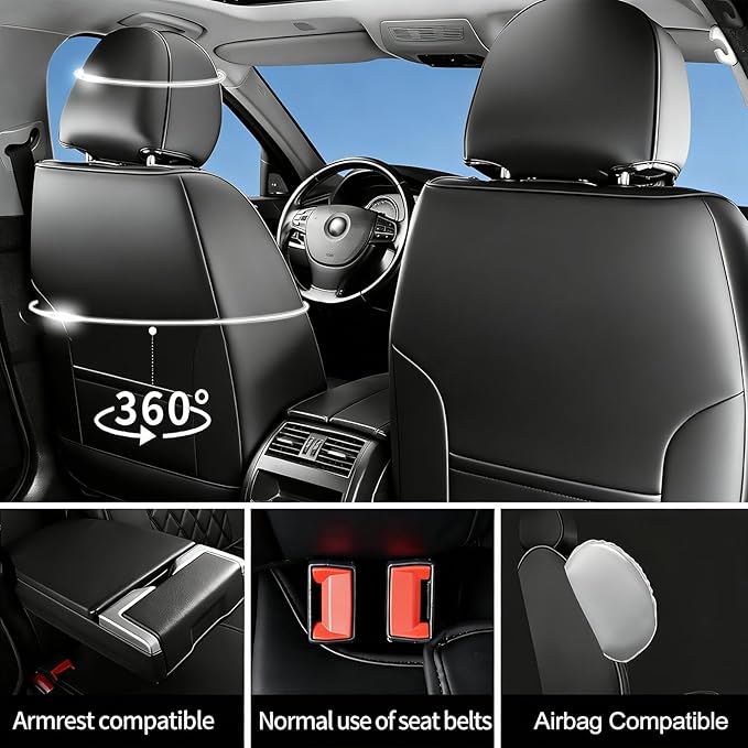 Fit Integra Car Seat Covers for Acura Integra 2023-2026 - Premium Leather, Waterproof, All-Weather, Airbag Compatible, Anti-Slip, Breathable, Easy Install, Seat Protectors, Full Set, Black