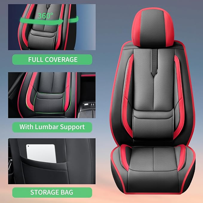 Fit Corolla Car Seat Covers for Toyota Corolla 2000-2024 2025 2026 -Upgraded Premium Waterproof & Breathable Leather,Airbag Compatible,All-Weather Seat Cushion Protector,2 Front/Black-Red
