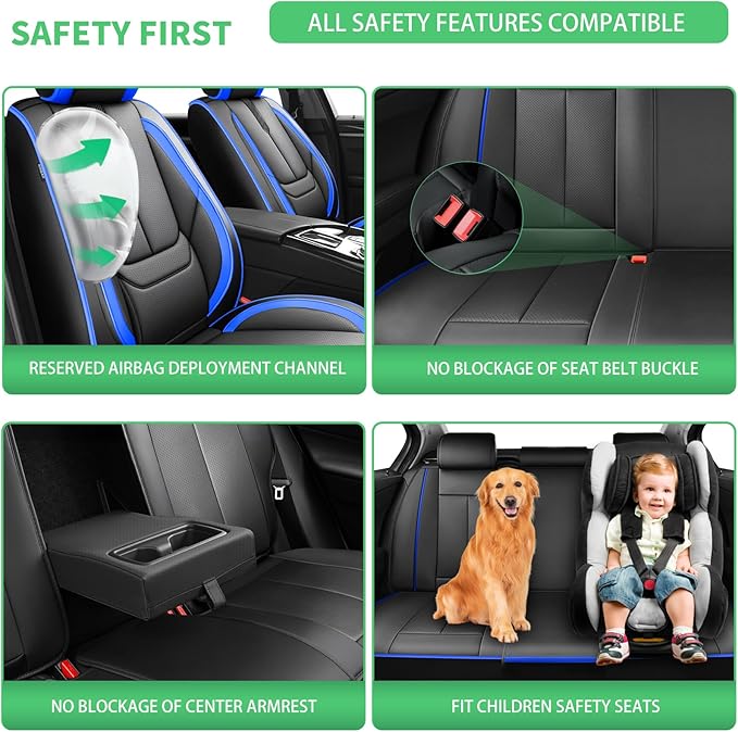 Fit Highlander Car Seat Covers for Toyota Highlander 2007-2026 -Upgraded Premium Waterproof & Breathable Leather,Airbag Compatible,All-Weather Seat Cushion Protector,2 Front/Black-Blue